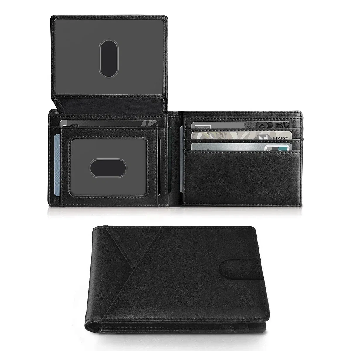 Color: black - RFID Carbon Fiber Ultra-thin Trifold Wallet Simple Front Pocket Design Wallet Multi-function Portable 8 Card Slots Men's Wallet