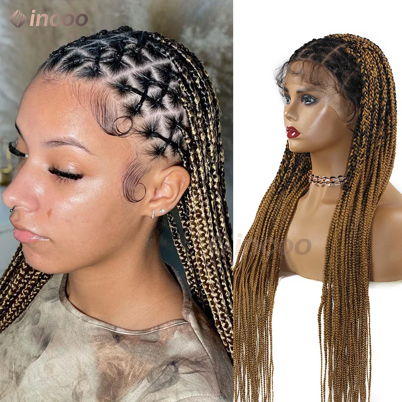 Color: #27, Ships From: CHINA, Wig Length: 36inches - Synthetic Criss Cross Knotless Braid Wigs 36 Inch Cornrow Full Lace Box Braids Wigs for Black Women on Sale Clearance Braid Wig