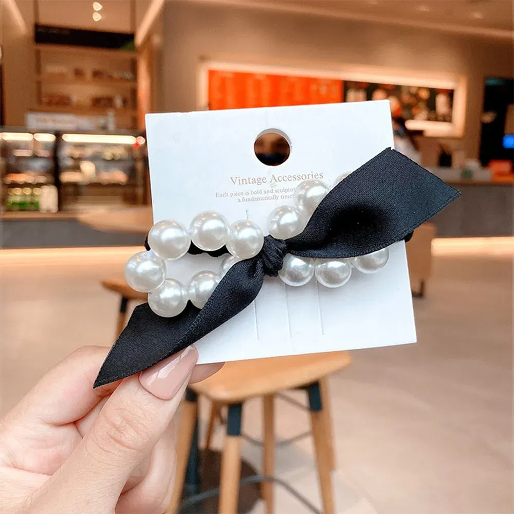 Color: Dark Khaki - 2022 Fashion Woman Big Pearl Hair Ties Korean Style Hairband Scrunchies Girls Ponytail Holders Rubber Band Hair Accessories