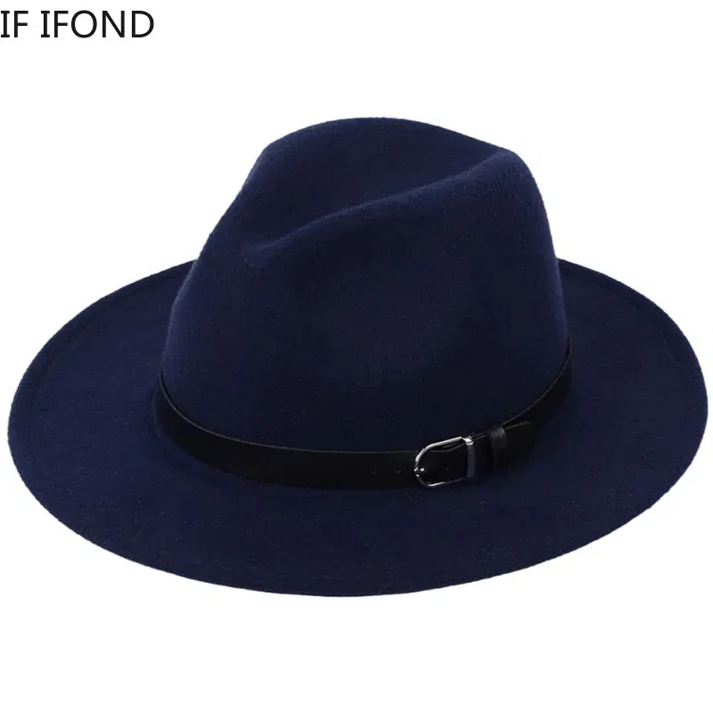 Color: MULTI, Size: M - Classic British Fedora Hat Men Women Imitation Woolen Winter Felt Hats Fashion Jazz Hat Chapeau Wholesale