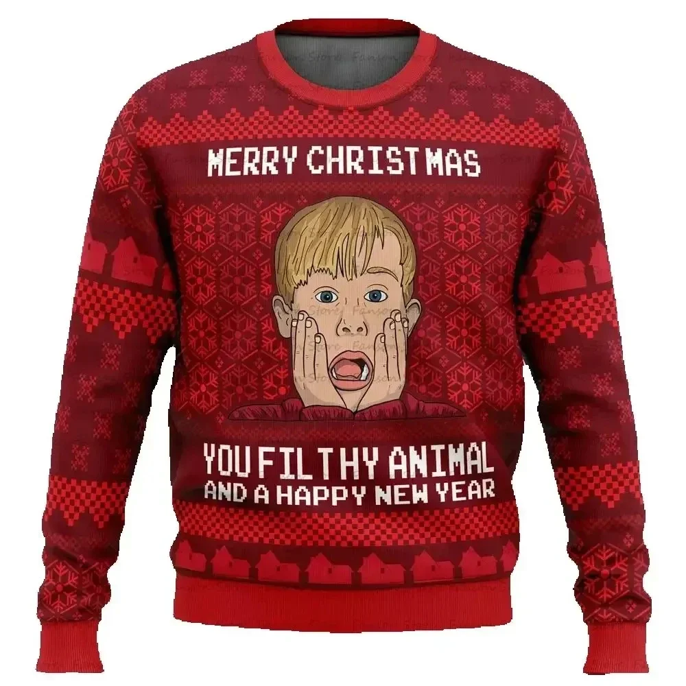 Color: Blue, Size: M, Ships From: CHINA - Merry Christmas alone at home Ugly Christmas sweater cartoon animation Men's pullover 2026 fashionable couple shirts Sweatshirt