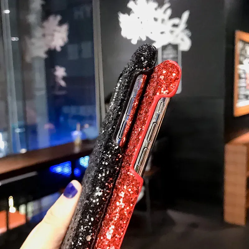 Color: Red, Material: PU - Hard Shiny Diamond Girly Phone Case for iPhone 11 12 13 14 15 Pro Max 14 15Plus