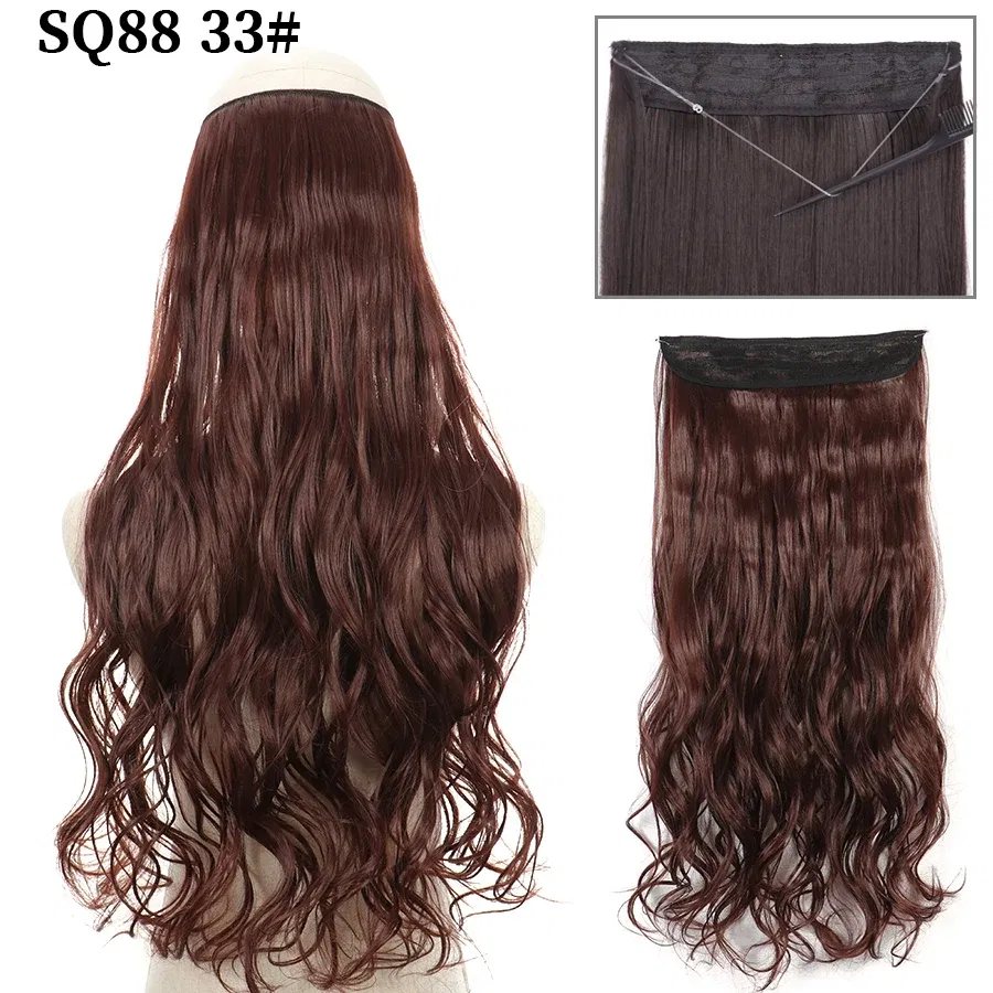 Color: P18/613, Stretched Length: 32inches, Ships From: CHINA - Synthetic Natural Wavy No Clip Fish Line Invisible Hair Extensions Mixed Color Blonde Black Artificial False Hair Piece ForWomen