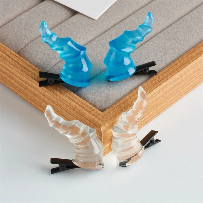 Color: Blue - 2PCS Goth Devil Horn Hair Clip Halloween Party Headwear for Woman Girls Taking Photo Braids Role Play Hairpin