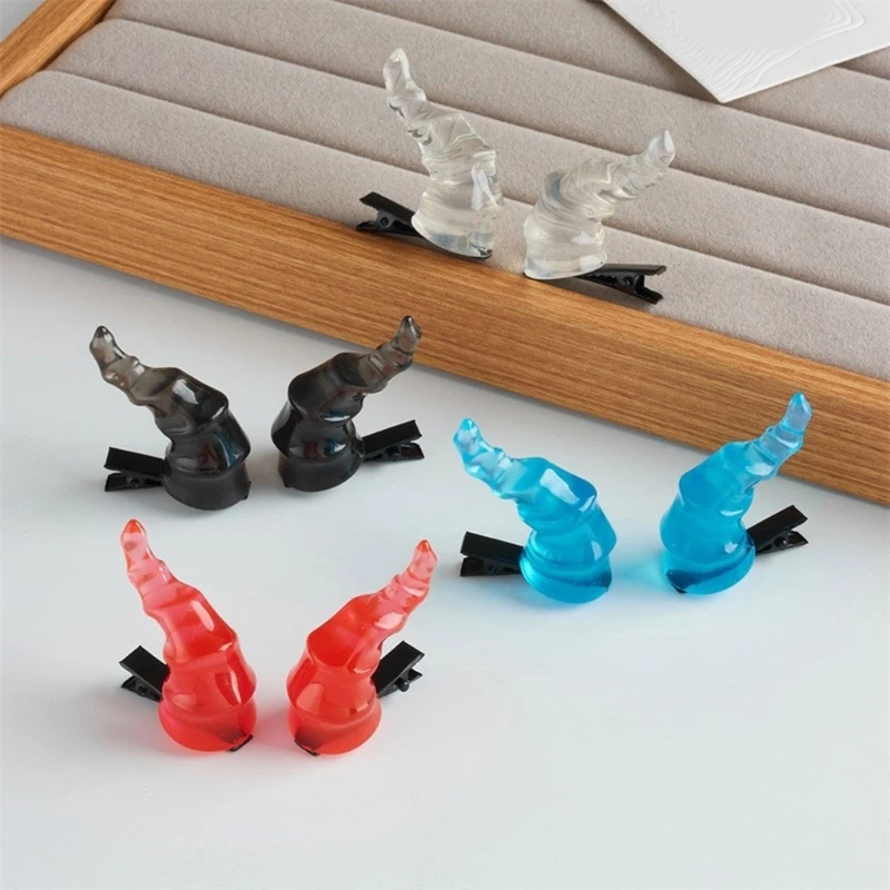 Color: Blue - 2PCS Goth Devil Horn Hair Clip Halloween Party Headwear for Woman Girls Taking Photo Braids Role Play Hairpin