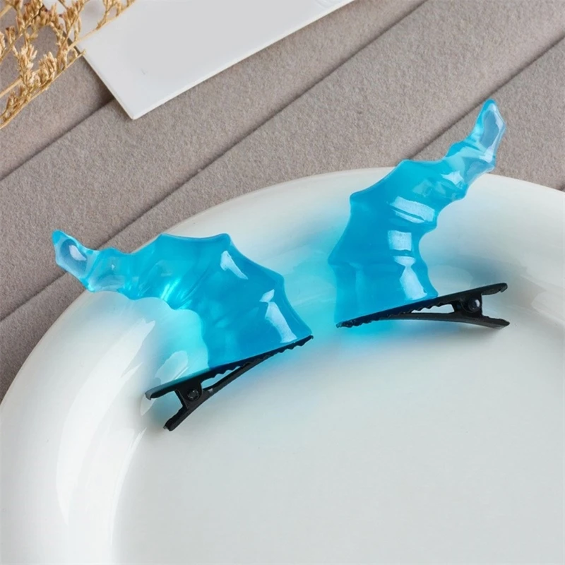 Color: Blue - 2PCS Goth Devil Horn Hair Clip Halloween Party Headwear for Woman Girls Taking Photo Braids Role Play Hairpin