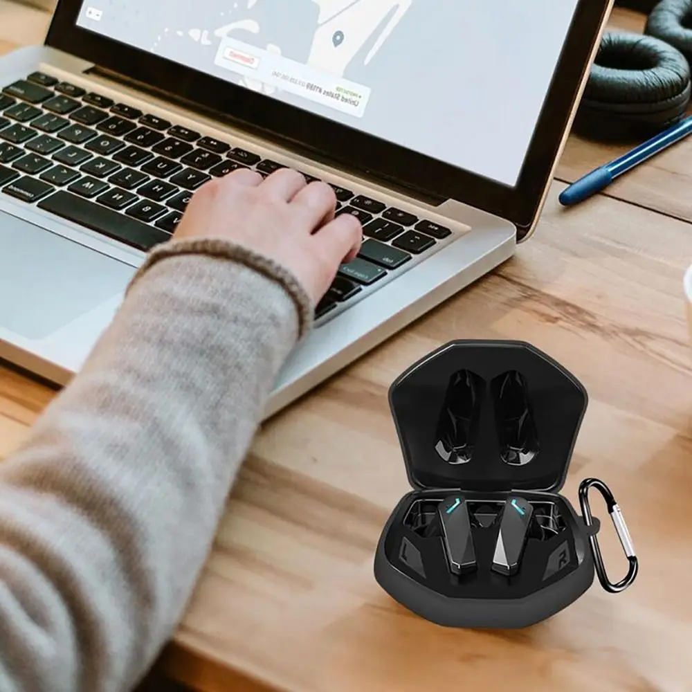 Color: Olive - Soft Silicone Earphone Storage Box Shockproof Dustproof Wireless With Hook and Loop Headphone Case For Lenovo GM2PRO