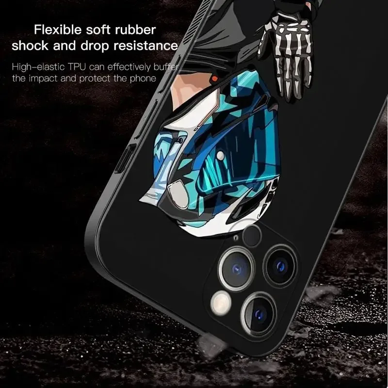 Color: SKY BLUE, Material: PC - Moto Cross Motorcycle Sports Phone Case For iPhone 16 15 14 13 12 11 Pro Max XS X XR Plus Mini Luxury Black Soft Cover Funda