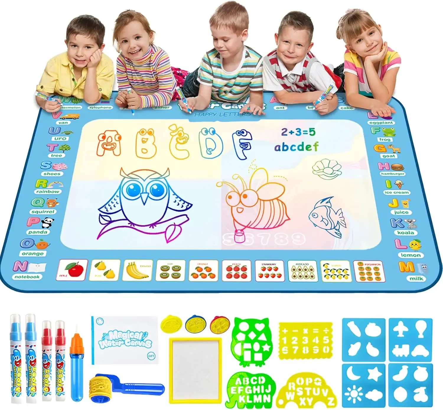 Color: Burgundy - Magic Water Drawing Mat Coloring Doodle Mat with Reusable Magic Pens Montessori Toys Painting Board Educational Toys for Kids
