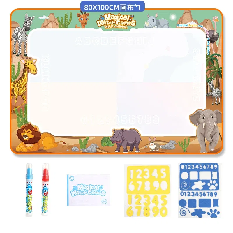 Color: Burgundy - Magic Water Drawing Mat Coloring Doodle Mat with Reusable Magic Pens Montessori Toys Painting Board Educational Toys for Kids