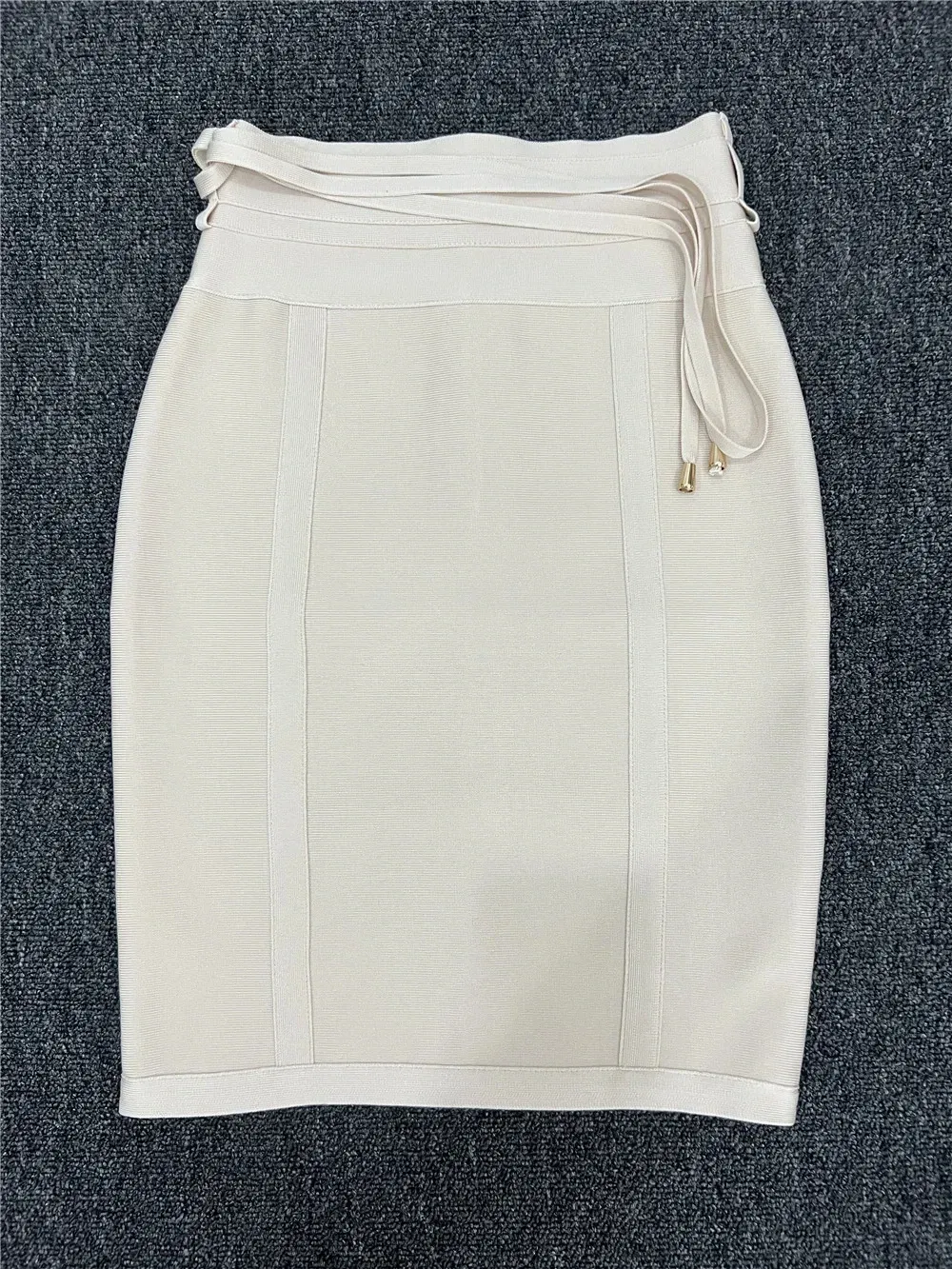 Color: Beige, Size: XXL - 4 Colors Women Hot Pink Black White Bodycon Bandage Skirt Designer High Street Party Club Pencil Skirt 55cm