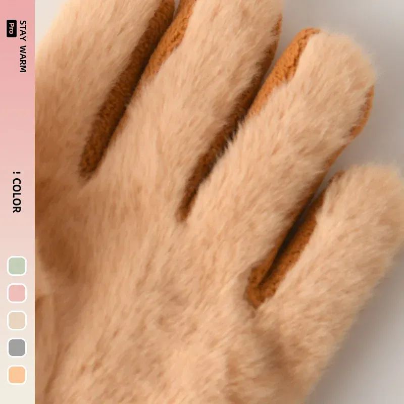 Color: black - 5-12 Years Winter Children Girl Gloves Knitted Warm Soft Cartoon Rabbit Full Finger Gloves Kids Outdoor Lovely Girl Mittens