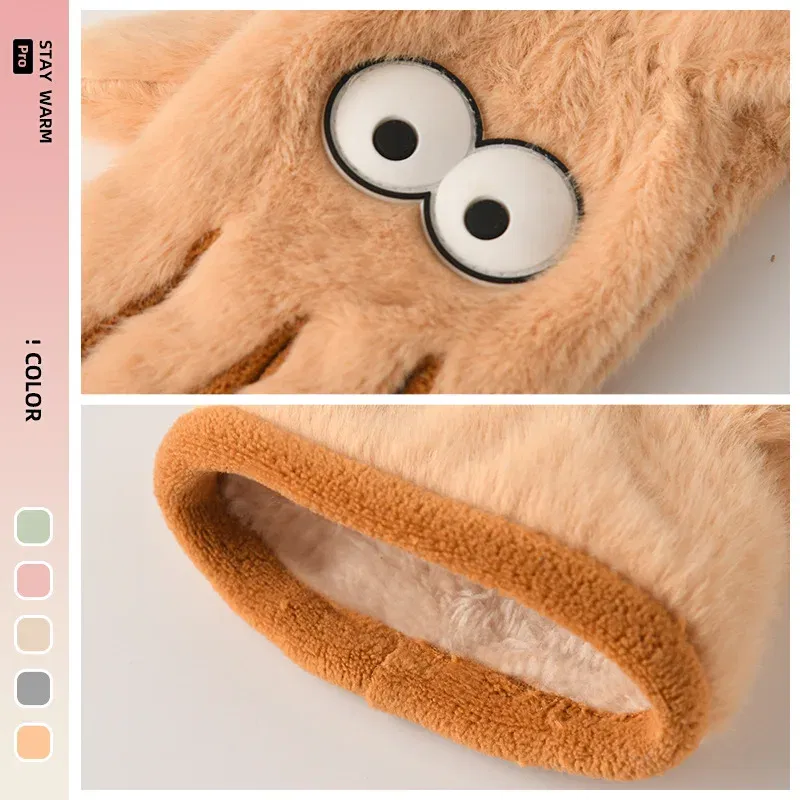 Color: black - 5-12 Years Winter Children Girl Gloves Knitted Warm Soft Cartoon Rabbit Full Finger Gloves Kids Outdoor Lovely Girl Mittens