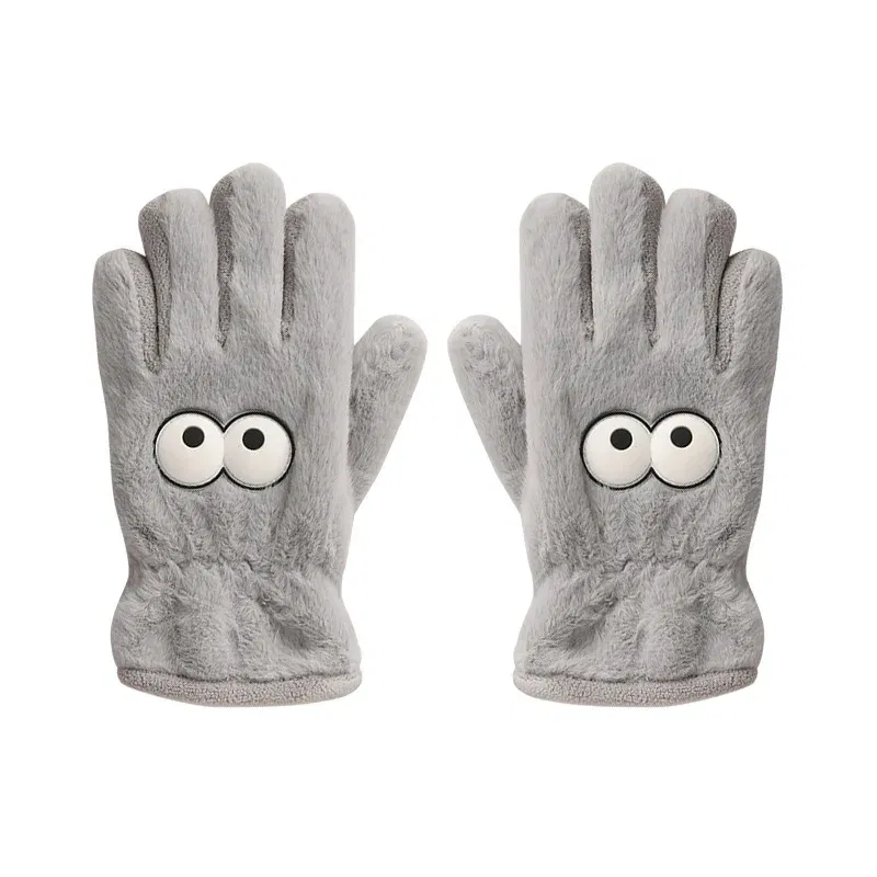 Color: black - 5-12 Years Winter Children Girl Gloves Knitted Warm Soft Cartoon Rabbit Full Finger Gloves Kids Outdoor Lovely Girl Mittens