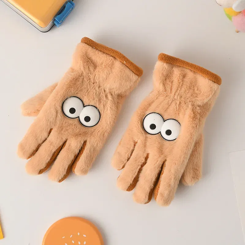 Color: black - 5-12 Years Winter Children Girl Gloves Knitted Warm Soft Cartoon Rabbit Full Finger Gloves Kids Outdoor Lovely Girl Mittens