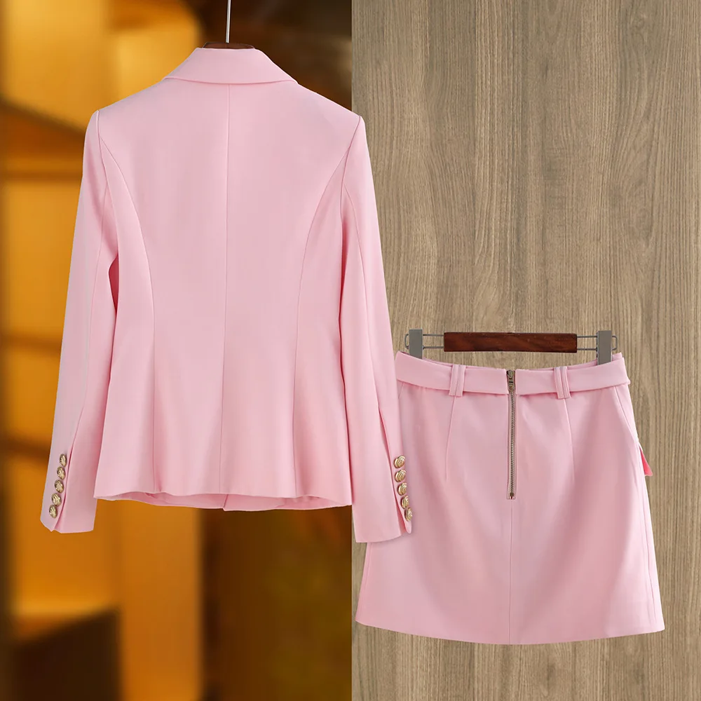 Color: Rose Red, Size: M, Ships From: CN - New Arrival Elegant Style Lady Office Work Suit Double-breasted Long Sleeve Fitted Blazer A-line Pencil Mini Skirt Women 2Pcs