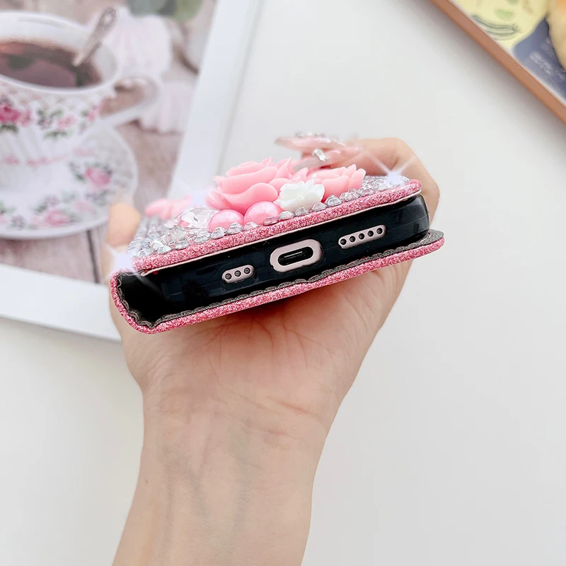 Color: black, Material: Acrylic - Wallet Glitter Case For Samsung Galaxy S24 FE S23 Ultra S22 Plus S21 S20 A13 A14 A15 A16 A53 A54 A55 A34 Flip Luxury Leather