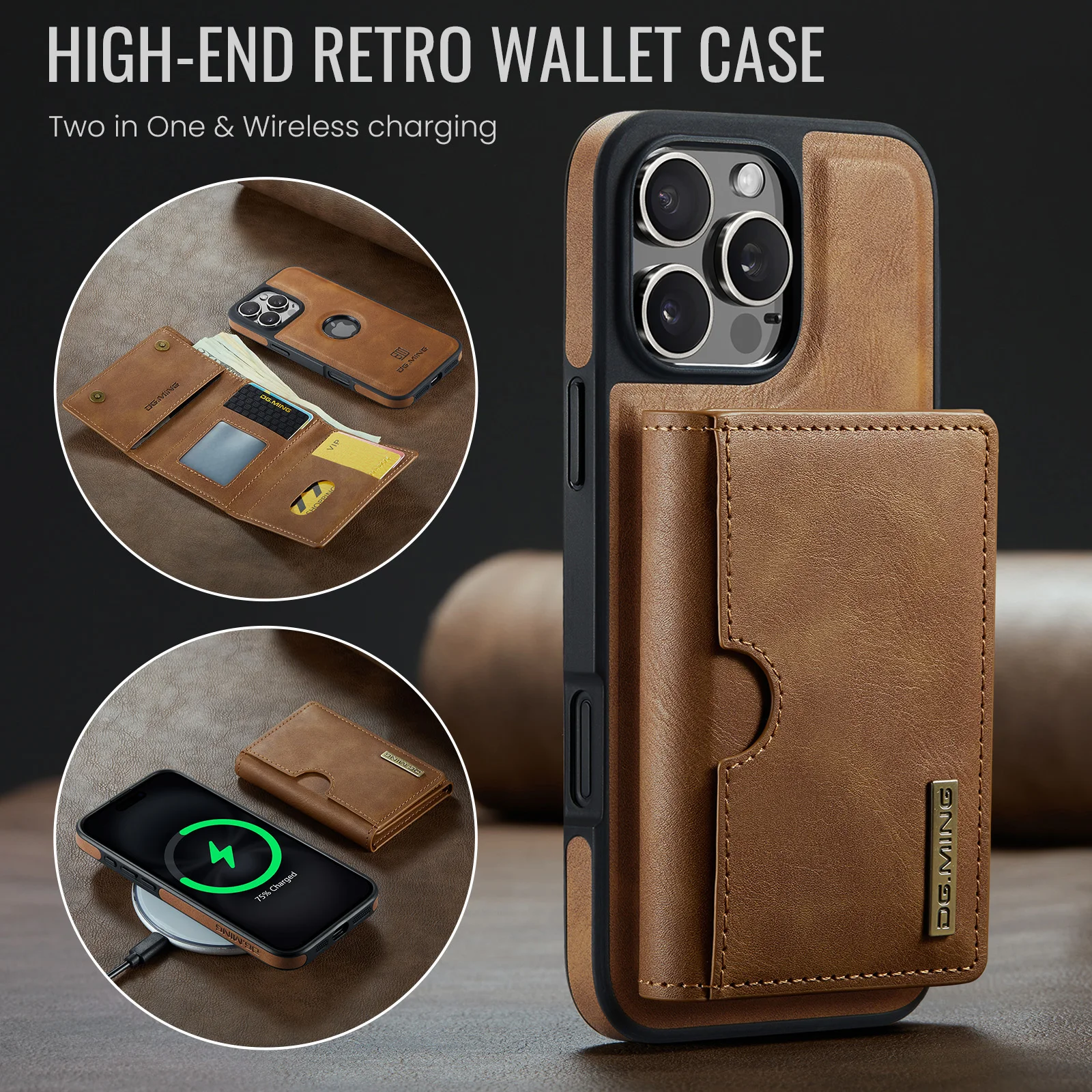 Color: Brown, Material: PP - Detachable 2 IN 1 Magnetic For Magsafe Leather Case For iPhone 16 Pro Max 15 12 13 11 14 Plus 16e Flip Wallet Card Holder Cover