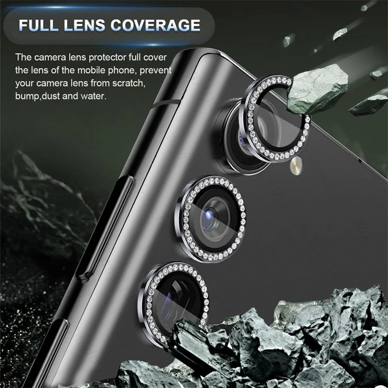 Material: ABS, Color: Blue - Bling 3D Diamond Metal Camera Ring Protector for Samsung Galaxy A55 A35 A25 A15 A05 5G Alloy Lens HD Tempered Glass Protect Cap