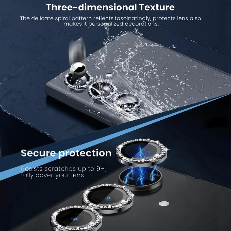 Material: ABS, Color: Blue - Bling 3D Diamond Metal Camera Ring Protector for Samsung Galaxy A55 A35 A25 A15 A05 5G Alloy Lens HD Tempered Glass Protect Cap
