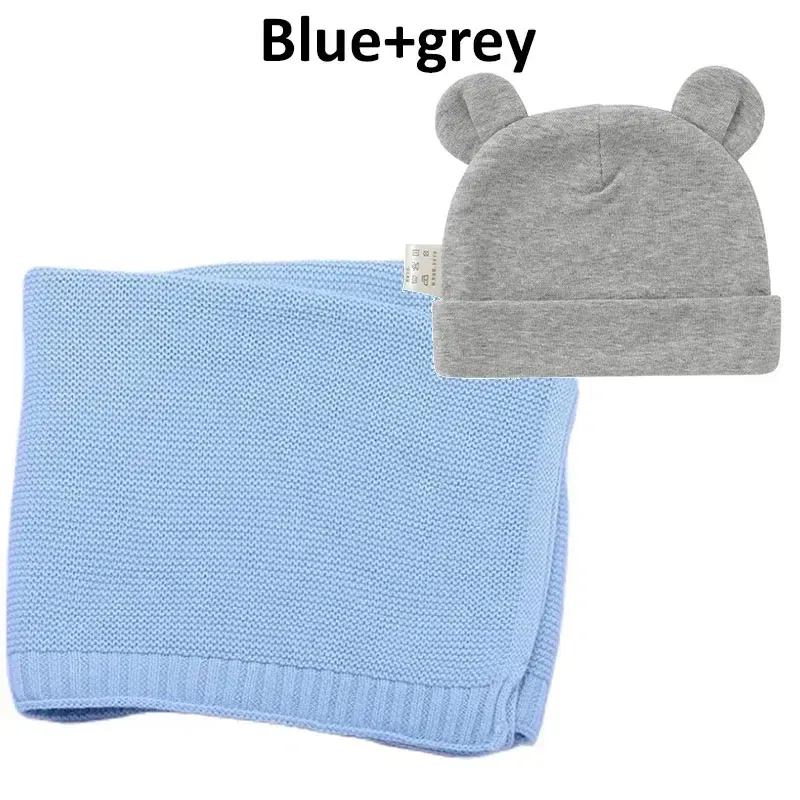 Color: Gold, Size: Option 2, Ships From: CN - Personalized Baby Name Newborn Cotton Beanie and Knitted Blanket Set Embroidered Name Covering and Cute Hat Gift Set