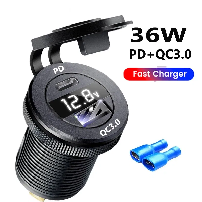 Color Name: WHITE, Ships From: CHINA - 12V Car Fast Charger Power Socket QC3.0 and PD USB Port Car Charger Adapter fast charging for Car Boat Marine RV Motorcycle