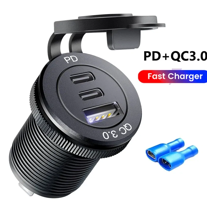 Color Name: WHITE, Ships From: CHINA - 12V Car Fast Charger Power Socket QC3.0 and PD USB Port Car Charger Adapter fast charging for Car Boat Marine RV Motorcycle
