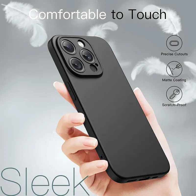 Color: black, Material: PE - Matte Silicone Soft Case For iPhone 16 15 14 Plus 13 Mini Pro Max SE 2022 2020 Solid Black Slim Cover Fundas