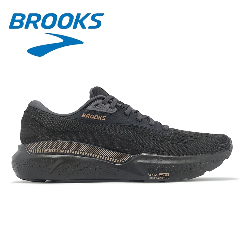 Color: black, Shoe Size: 43 - Brooks GTS 24 Black and Gold Men's Fashion Running Shoes Breathable Mesh Structure Non-slip Wear-resistant Off-road Sports Shoes