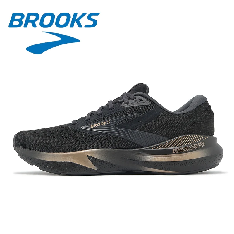 Color: black, Shoe Size: 43 - Brooks GTS 24 Black and Gold Men's Fashion Running Shoes Breathable Mesh Structure Non-slip Wear-resistant Off-road Sports Shoes