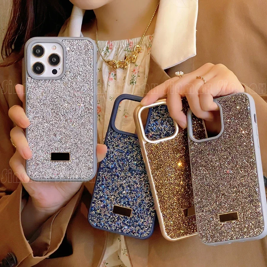 Color: Blue, Material: PVC - Bling Glitter Phone Case For iPhone 16 15 14 13 12 Pro Max 11 Vogue Protective Soft Diamond Cover Coque Funda