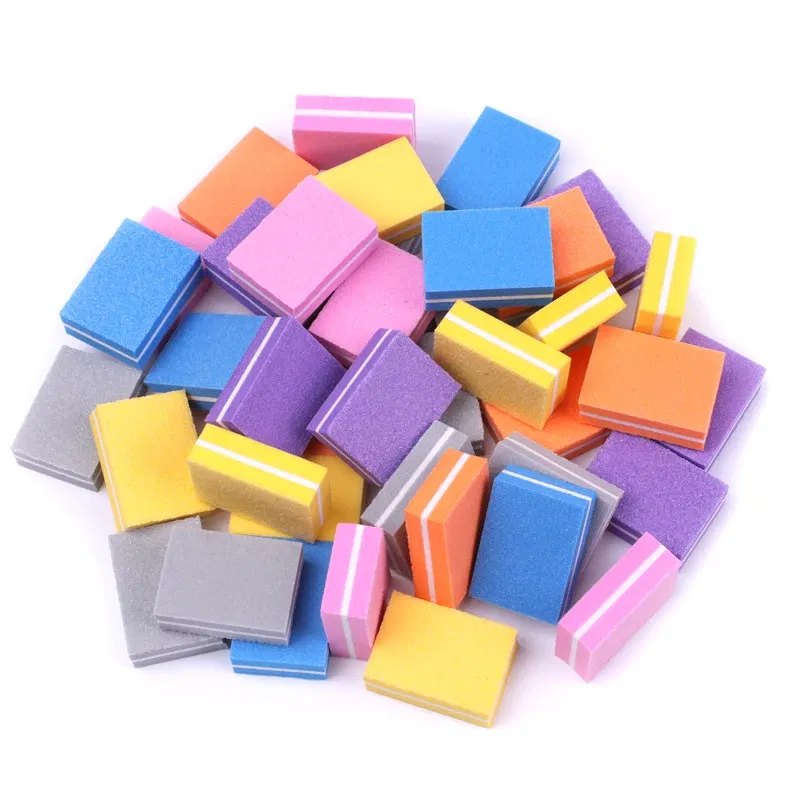 Color: Pink - 100pcs Mini Nail File 100/180 Disposable Nail Buffer Block Sponge Women Manicure Tool Nail Polish UV Gel Lime a Ongle Wholesale