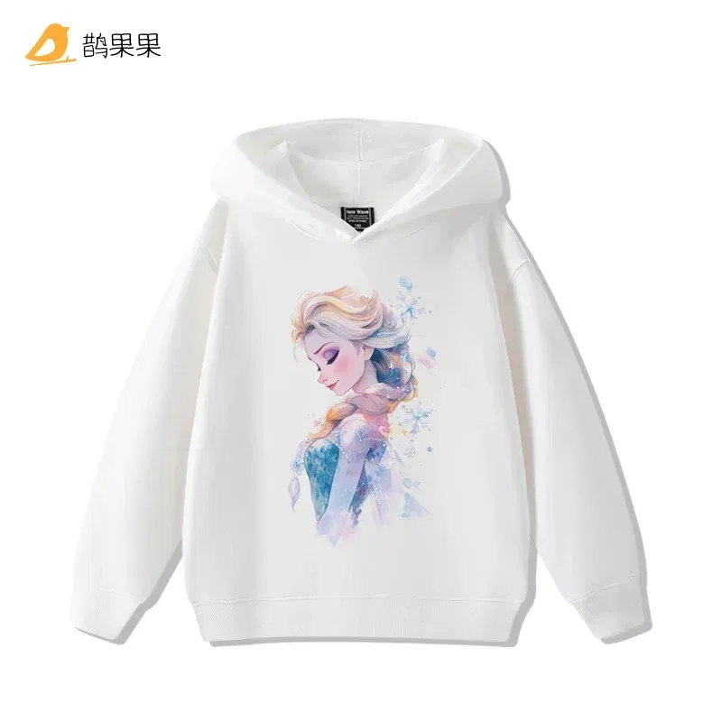 Color: GRAY, Kid Size: 4 - Queen Elsa Surrounding Girls Autumn and Winter Hooded Sweatshirt Children Girl Children's Tops Cute Long-sleeved Coat