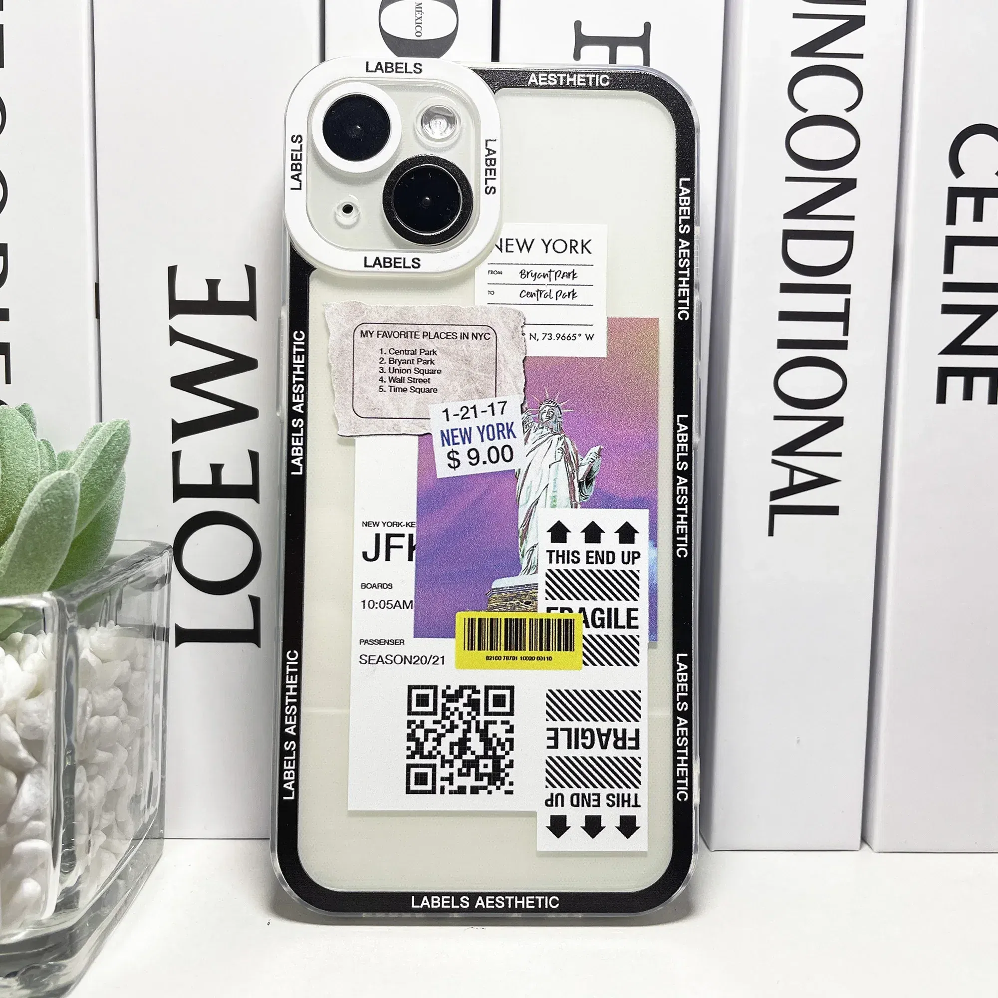 Color: Blue, Material: PC + TPU - Mix Labels Aesthetic Stickers Collage Phone Case For iPhone 16 15 14 13 12 11 Pro Max Mini XS X XR SE 7 8 Plus Clear Soft Cover