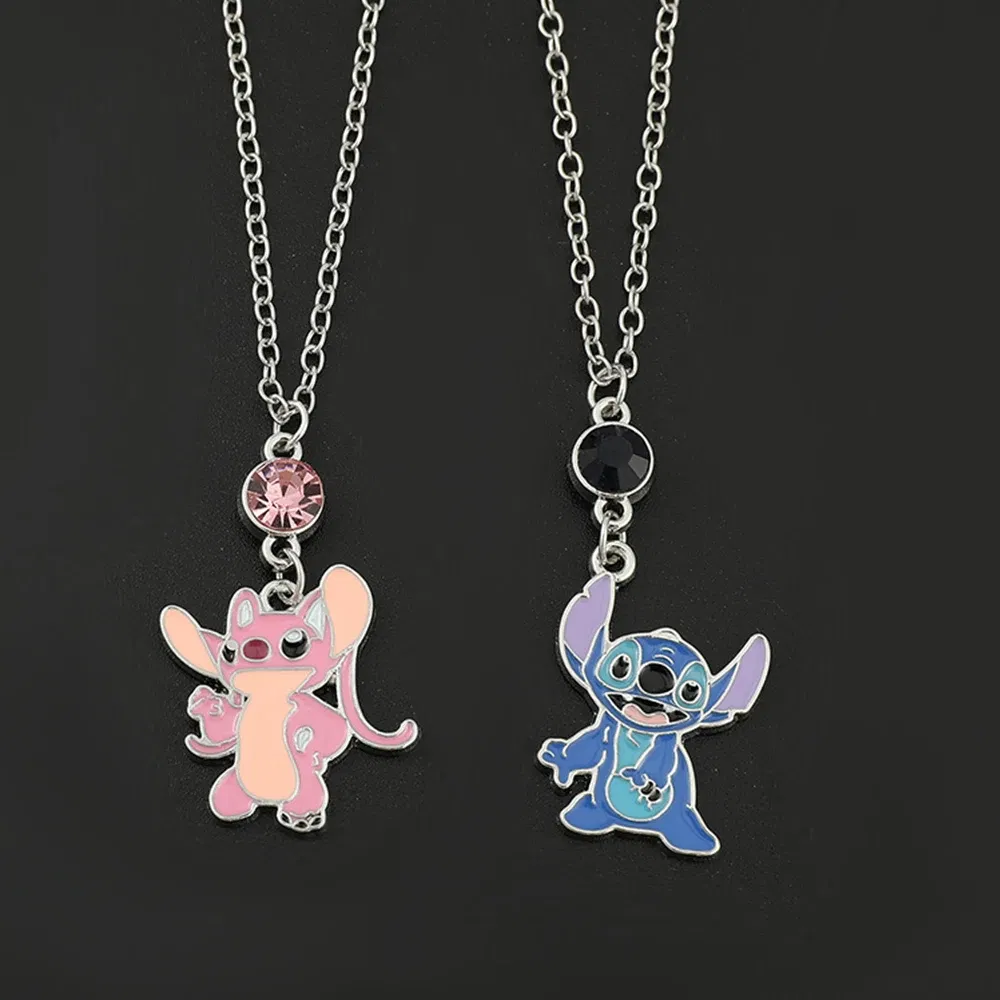 Color: Orange, Ships From: CHINA - Disney Cartoon Lilo & Stitch Pendant Necklace Kawaii Stitch Angel Crystal Necklace for Women Charm Jewelry Accessories Toy Gift
