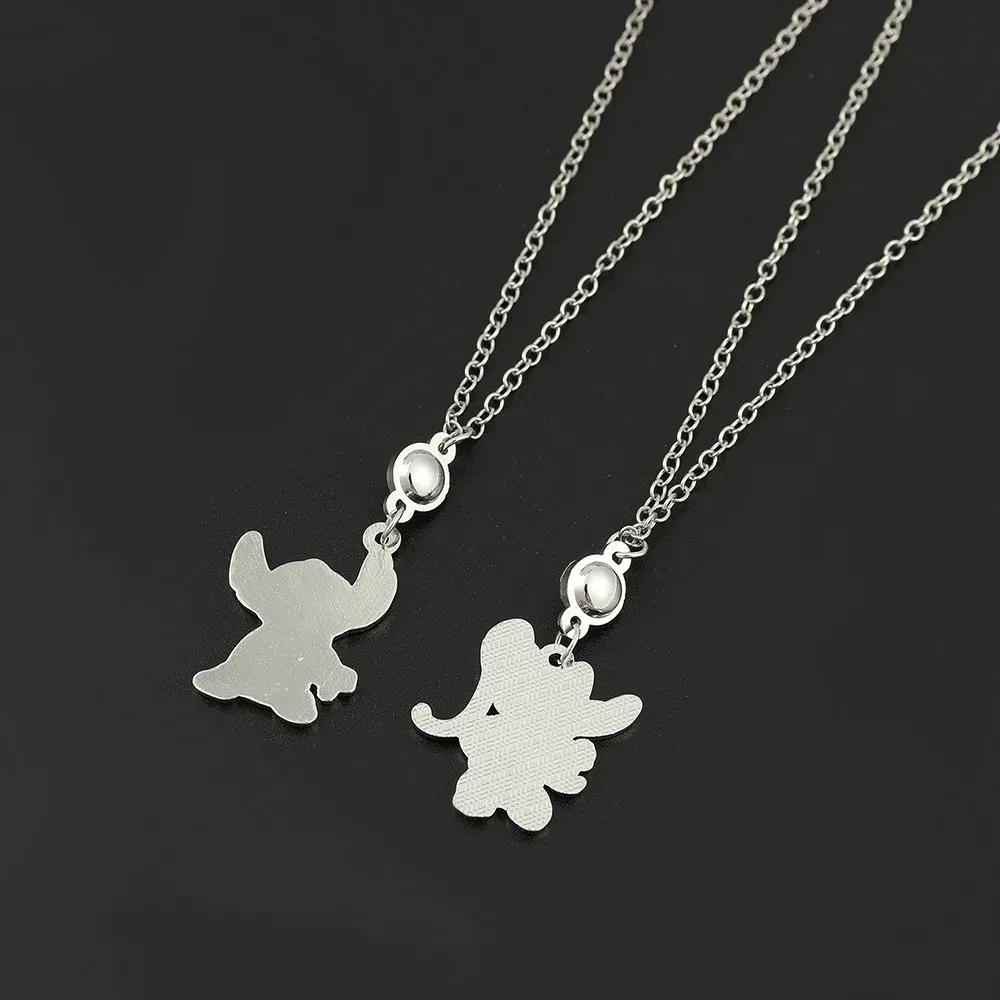 Color: Orange, Ships From: CHINA - Disney Cartoon Lilo & Stitch Pendant Necklace Kawaii Stitch Angel Crystal Necklace for Women Charm Jewelry Accessories Toy Gift