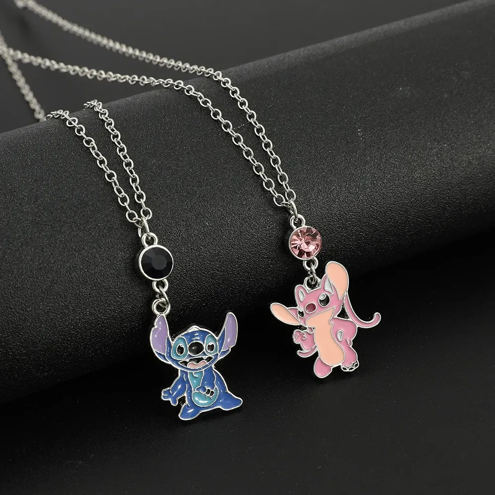 Color: Orange, Ships From: CHINA - Disney Cartoon Lilo & Stitch Pendant Necklace Kawaii Stitch Angel Crystal Necklace for Women Charm Jewelry Accessories Toy Gift