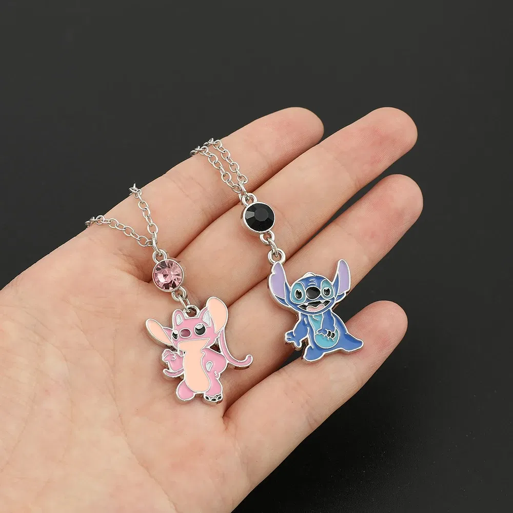 Color: Orange, Ships From: CHINA - Disney Cartoon Lilo & Stitch Pendant Necklace Kawaii Stitch Angel Crystal Necklace for Women Charm Jewelry Accessories Toy Gift