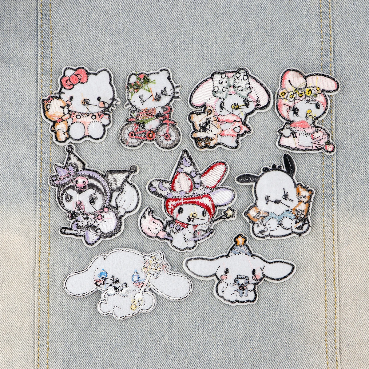 Color: Black Nickel - Anime White Dog Patches for Clothing Kawaii Embroidered Patches on Clothes Stickers DIY Ironing Appliques Jacket Jeans Stripes