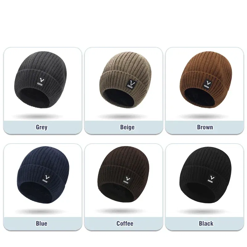 Color: Beige, Ships From: CHINA - Beanie Men Slouchy Knit Skull Cap Warm Stocking Hats Guys Women Striped Winter Beanie Hat Cuffed Plain Hat