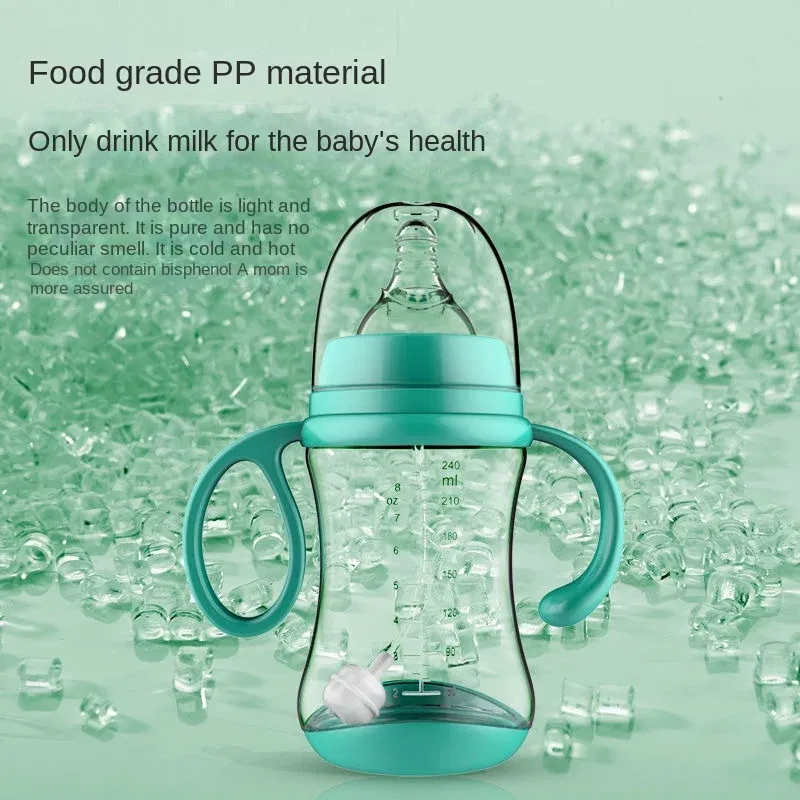 Color: Black - Baby PP Bottle Wide Diameter Baby Plastic Bottle With Anti Slip Handle Wide Mouth Bottle Baby Feeding Supplies Anti Fall Bottle