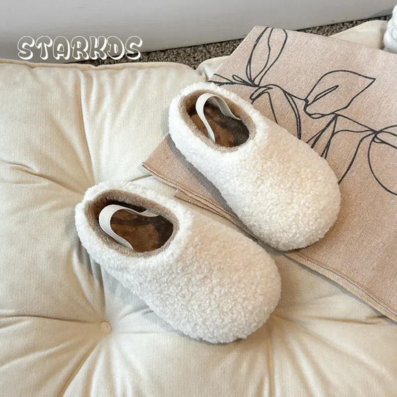 Color: Dark Khaki, Shoe Size: 22 - Teddy Fur Mule For Baby Kids Winter Warm Plush Slipper Toddler Child Casual Pull-on Fluffy Cotton Shoe with Back Elastic Strap