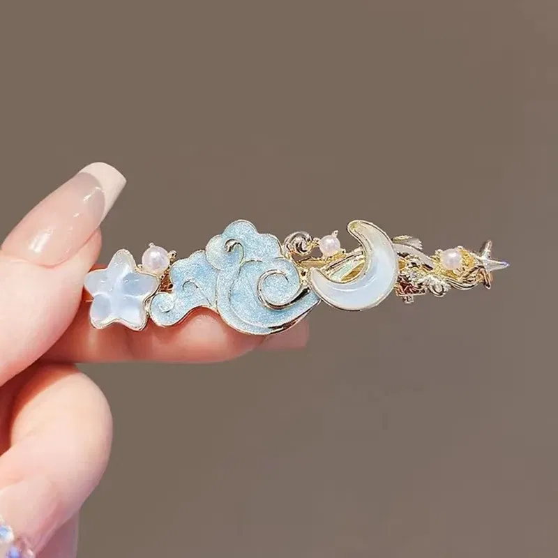 Color: SKY BLUE - Dreamy Blue Fishtail Starfish Glaze Duckbill Clip Women Forehead Bangs Barrettes Alloy Side Clip Super Fairy Hair Accessories