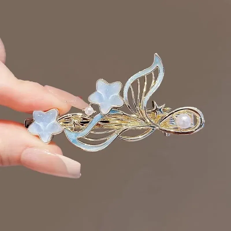 Color: SKY BLUE - Dreamy Blue Fishtail Starfish Glaze Duckbill Clip Women Forehead Bangs Barrettes Alloy Side Clip Super Fairy Hair Accessories