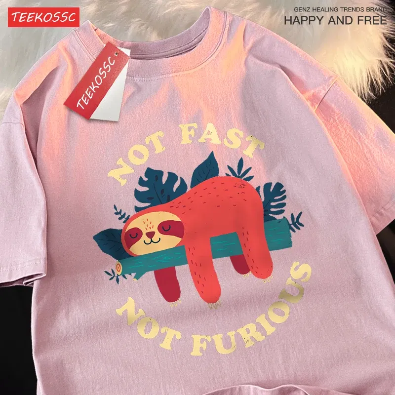 Color: black, Size: XXL - Not Fast Not Furious Cute Sloth Male T Shirts Hip Hop Crewneck Short Sleeve Summer Cotton Tops Casual Sweat Oversized T-Shirts