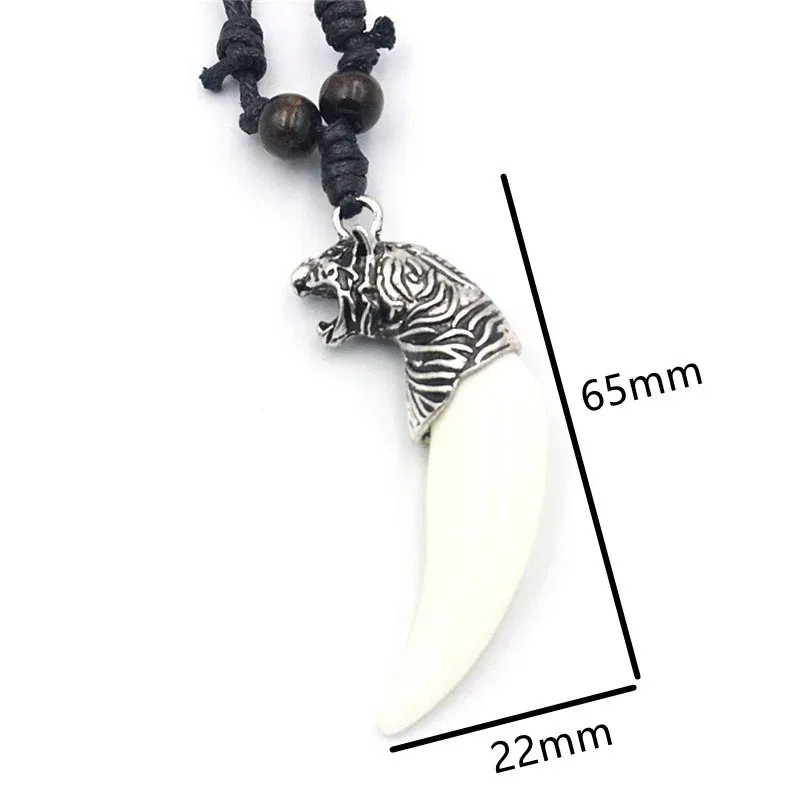 Metal Color: Rust Red, Length: 60cm, Ships From: CHINA - 8 style Punk Alloy Wolf Leopard head Eagle Head Tiger Teeth Pendant Necklace  Charms Beads Sweater Chain Rope Women Amulet