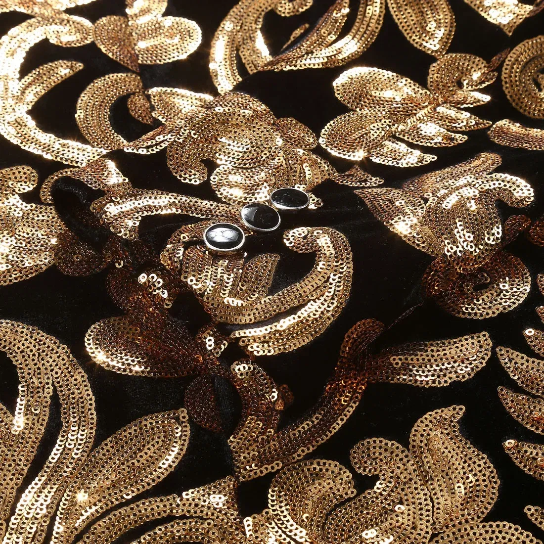 Color: Beige, Size: S - Euroma suit (Blazer + Trousers) Men's Gold Velvet Fashion Elegant Casual Wedding Banquet Party Sequin Costumes Two Piece Set