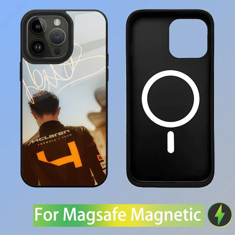 Color: Clear, Material: Carbon Fiber - F1 Formula 1 L-Lando Norris Phone Case For iPhone 16,15,14,13,12,11,Plus,Pro,Max Mini Magsafe Magnetic Wireless Charging