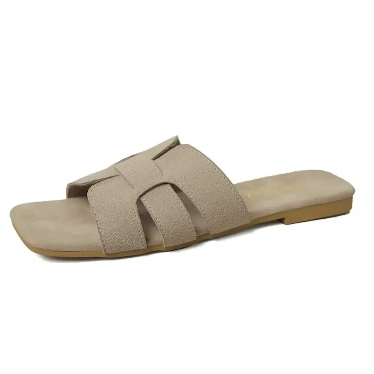 Color: Beige, Shoe Size: 42 - Summer New Women Slippers Flat Bottom Non-slip Outdoor Open Toe Beach Female Sandals Sexy Fashion Design Slides Woman Shoes
