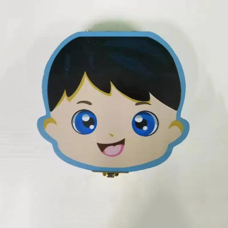 Color: Yellow - Cute Wooden Baby Tooth Box Boxes Kids Milk Teeth Storage Box English/Spanish/French/Russian/Italian/Portuguese Keepsake Boxes